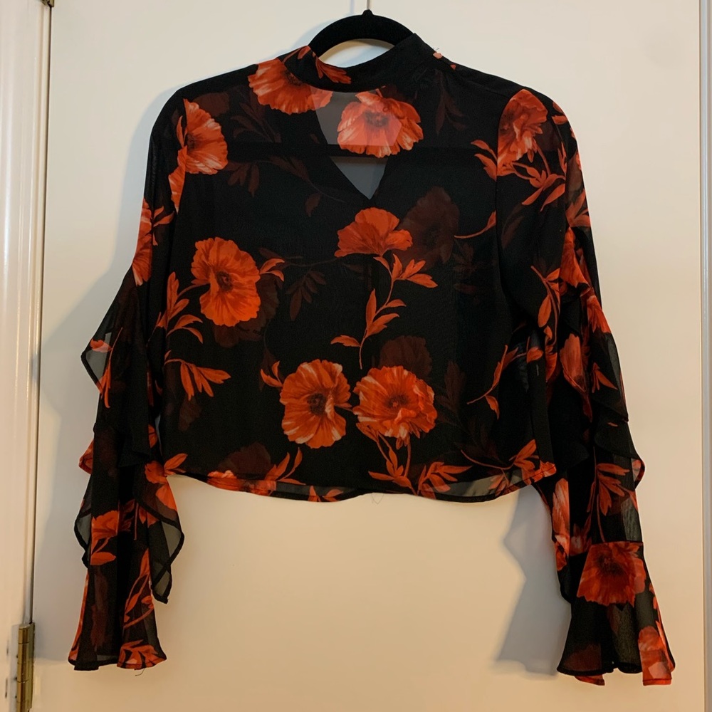 F21 Cropped See Thru Flowy Blouse